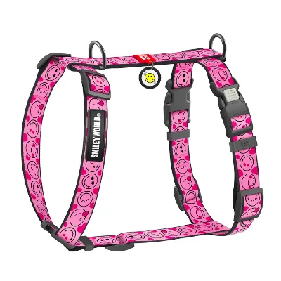 Шлея для собак анатомічна H-подібна «Смайли на рожевому», XL WAUDOG Nylon Anatomic Harness Smileys on Pink