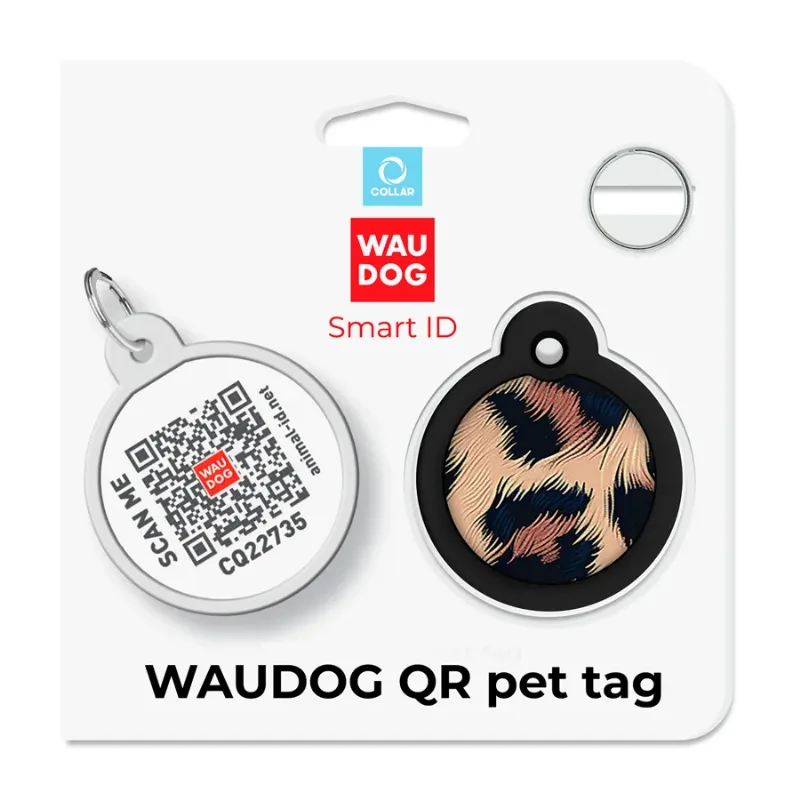 Адресник для собак і котів металевий, коло «Леопард», L WAUDOG Smart ID Tag Leopard