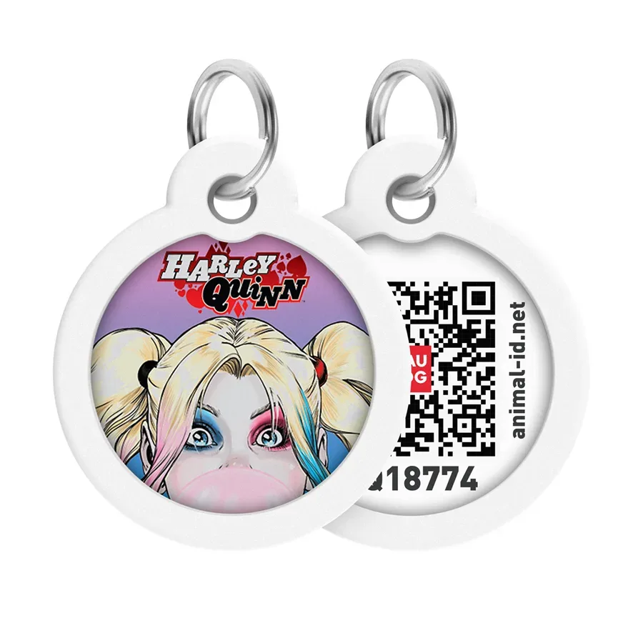 Адресник для собак і котів металевий, коло «Харлі Квінн», L WAUDOG Smart ID Tag Harley Quinn