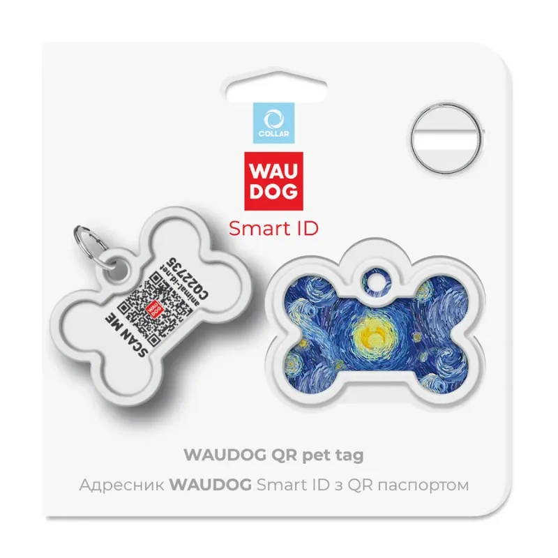Адресник для собак і котів металевий, кістка «Водяні лілії», M WAUDOG Smart ID Tag Water Lilies