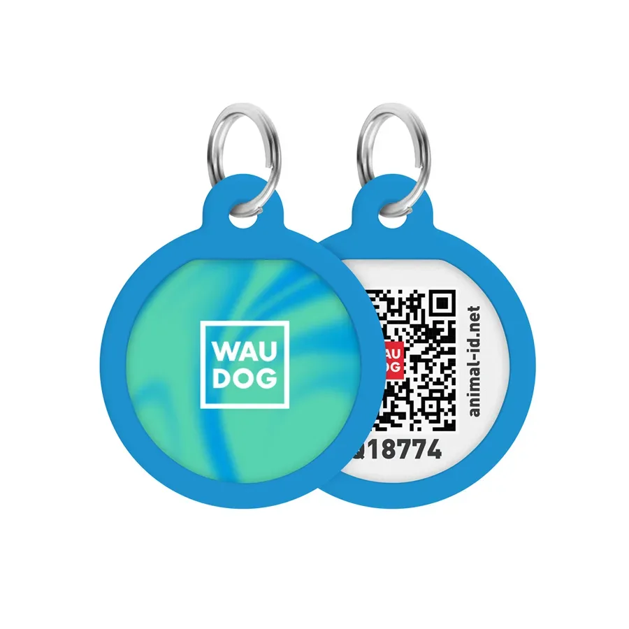 Адресник для собак и котов металлический, круг «Градиент голубой», S WAUDOG Smart ID Tag Blue Gradient