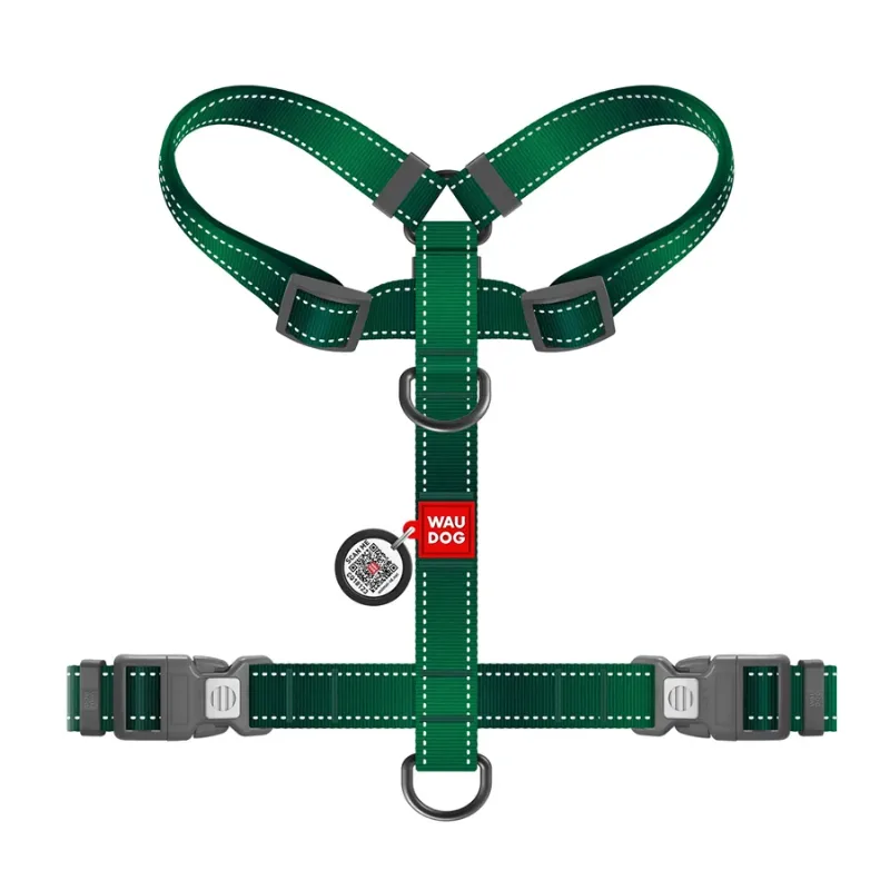 Шлея для собак анатомічна H-подібна, світловідбивна, XL, зелений WAUDOG Nylon Mono Anatomic Harness