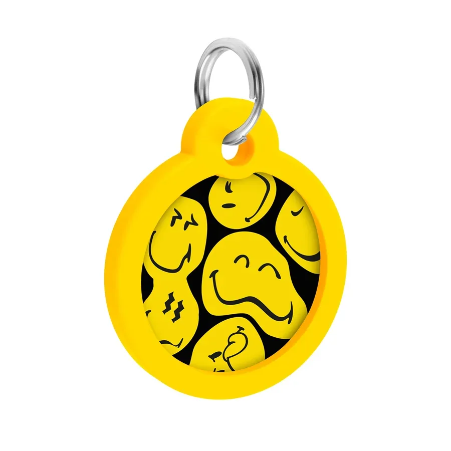 Адресник для собак і котів металевий, коло «Смайли на чорному», L WAUDOG Smart ID Tag Smileys on Black