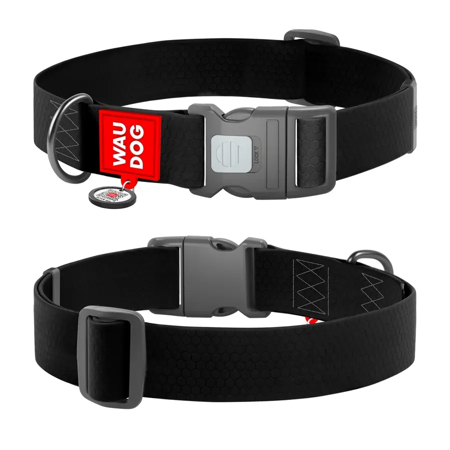 Нашийник для собак водостійкий, пластикова пряжка, XXL, чорний WAUDOG Waterproof Collar