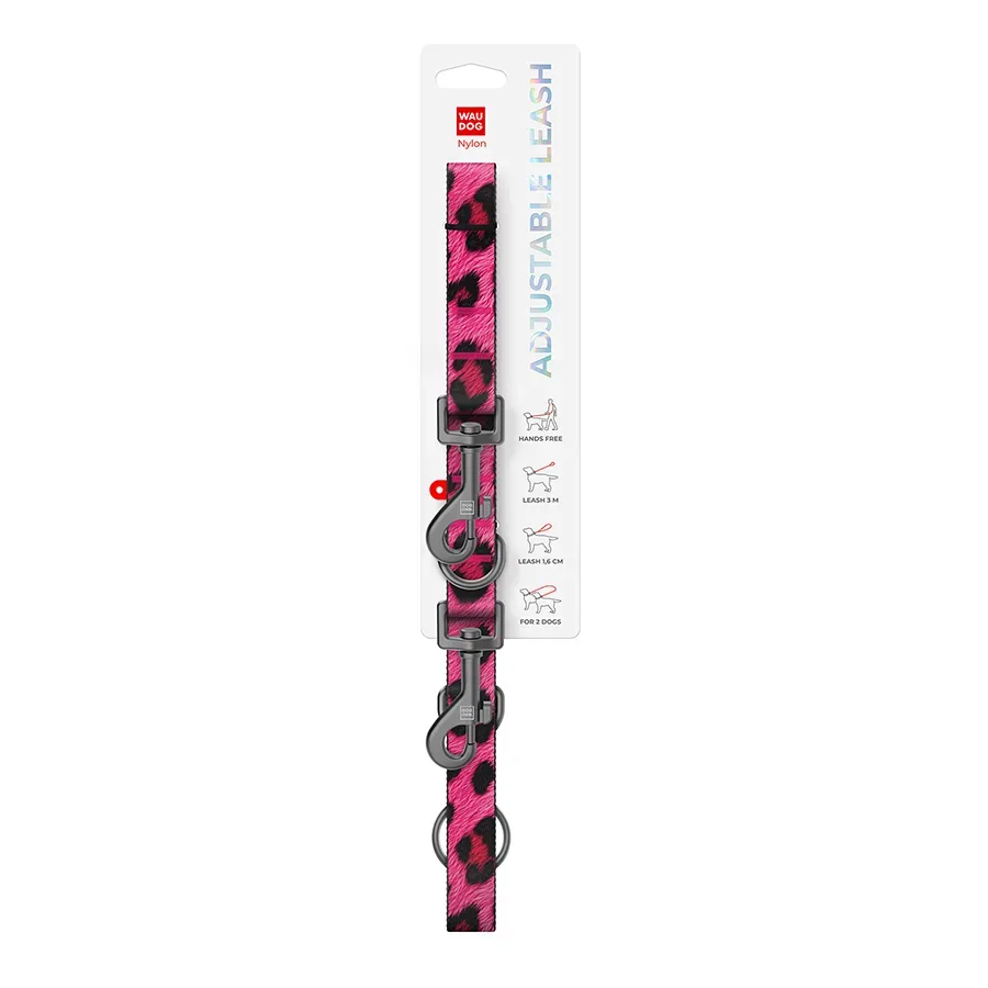 Поводок-перестежка для собак «Леопард розовый», M WAUDOG Nylon Pink Leopard