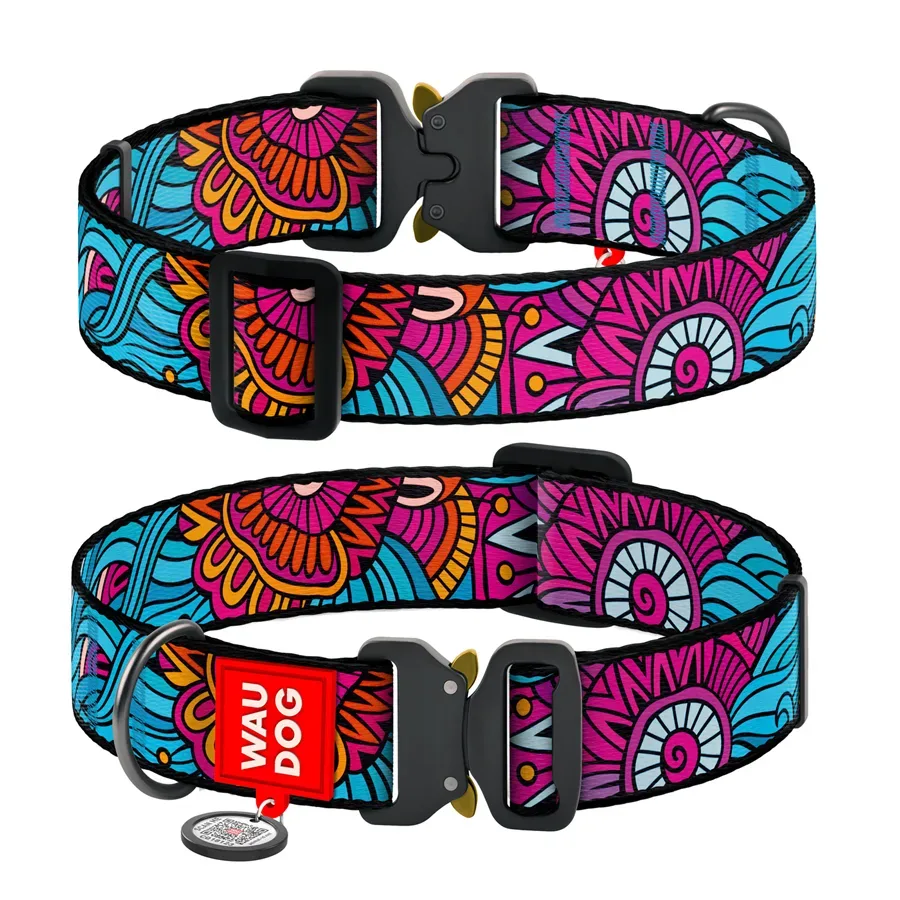 Ошейник для собак нейлоновый «Лето», металлическая пряжка, XXL WAUDOG Nylon Collar Summer