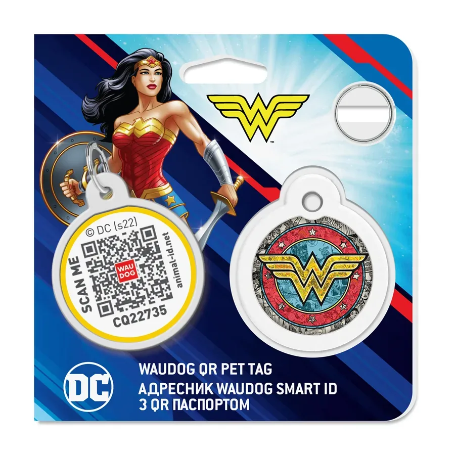 Адресник для собак і котів металевий, коло «Чудо-жінка 2», L WAUDOG Smart ID Tag Wonder Woman 2