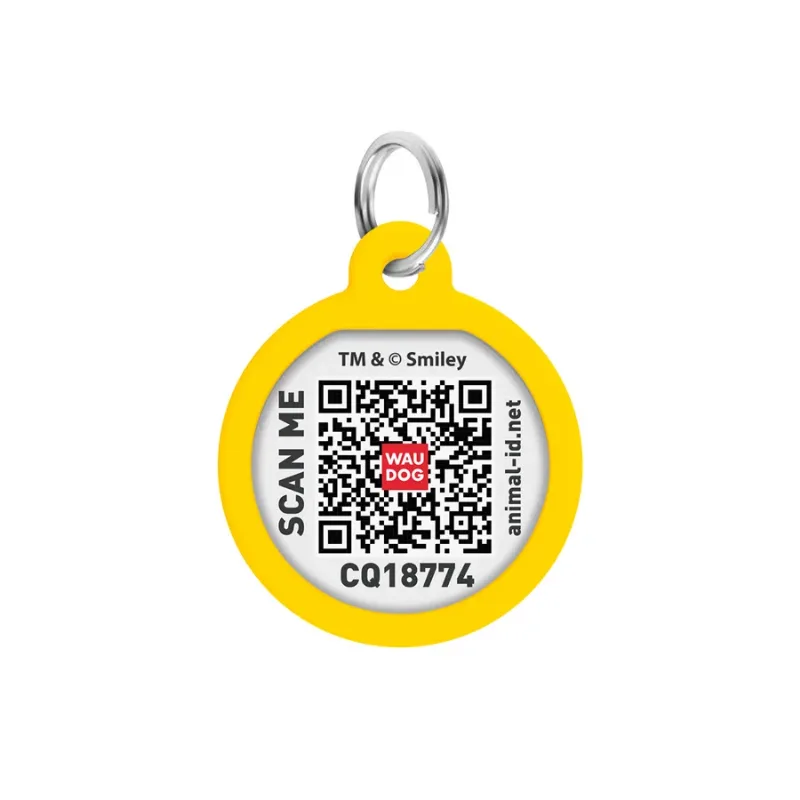 Адресник для собак і котів металевий, коло «Смайли на чорному», S WAUDOG Smart ID Tag Smileys on Black