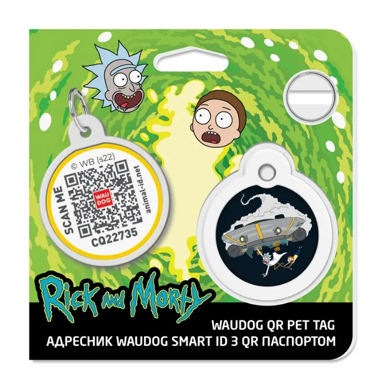 Адресник для собак и котов металлический, круг «Рик и Морти 1», L WAUDOG Smart ID Tag Rick and Morty 1