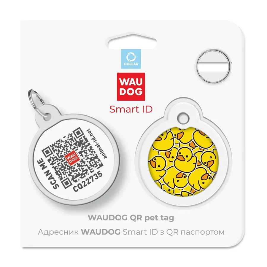 Адресник для собак и котов металлический, круг «Уточки», L WAUDOG Smart ID Tag Ducks