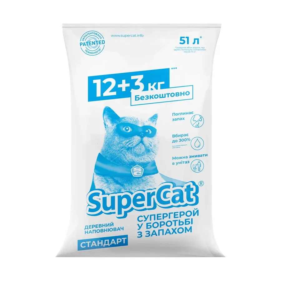 Наполнитель 12+3кг в экономичной упаковке, синий SuperCat Cat Litter