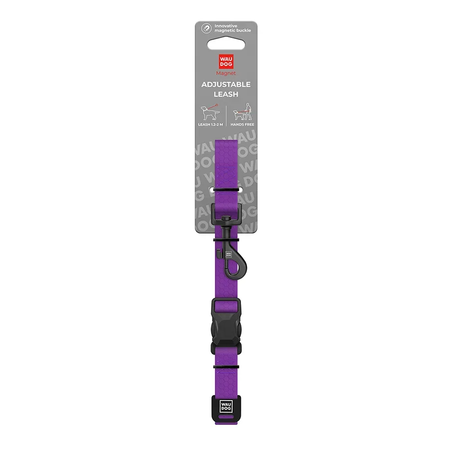 Повідець для собак регульований водостійкий, M, фіолетовий WAUDOG Magnet Adjustable Leash