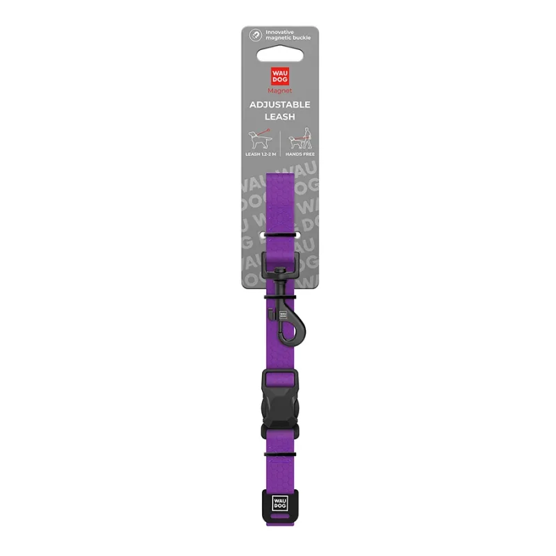 Повідець для собак регульований водостійкий, M, фіолетовий WAUDOG Magnet Adjustable Leash