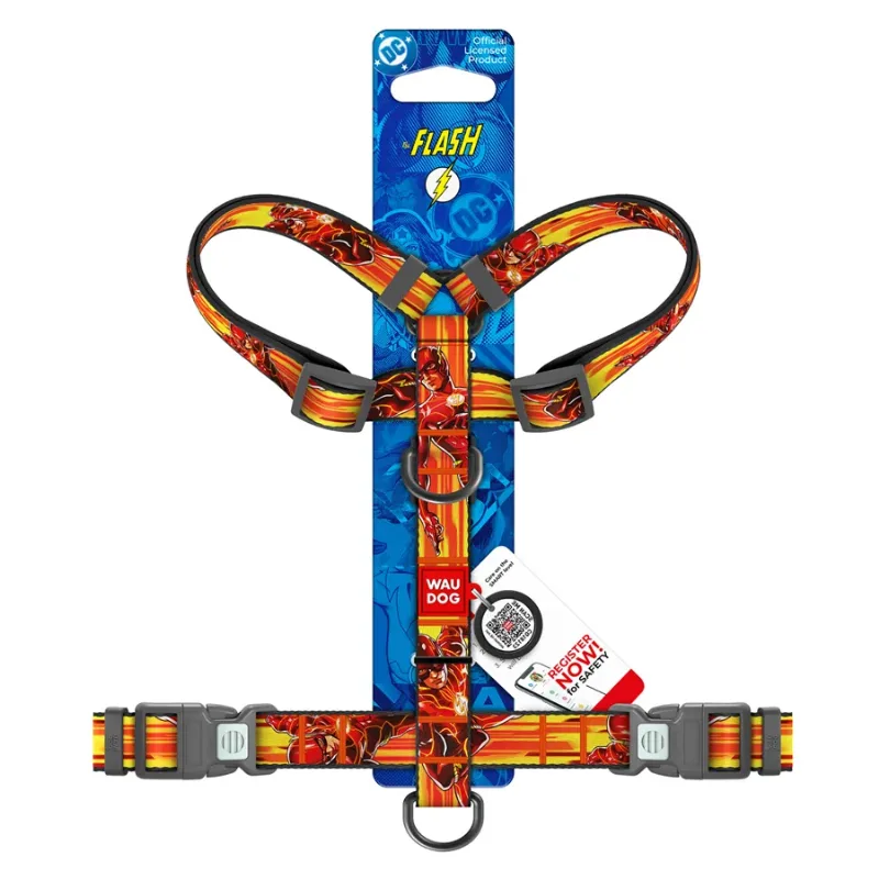 Шлея для собак анатомічна H-подібна, М «Швидкість Флеша», L WAUDOG Nylon DC Comics Harness Flash Speed