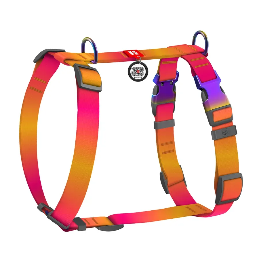 Шлея для собак анатомічна H-подібна, градієнт, M, помаранчевий WAUDOG Nylon Recycled Anatomic Harness