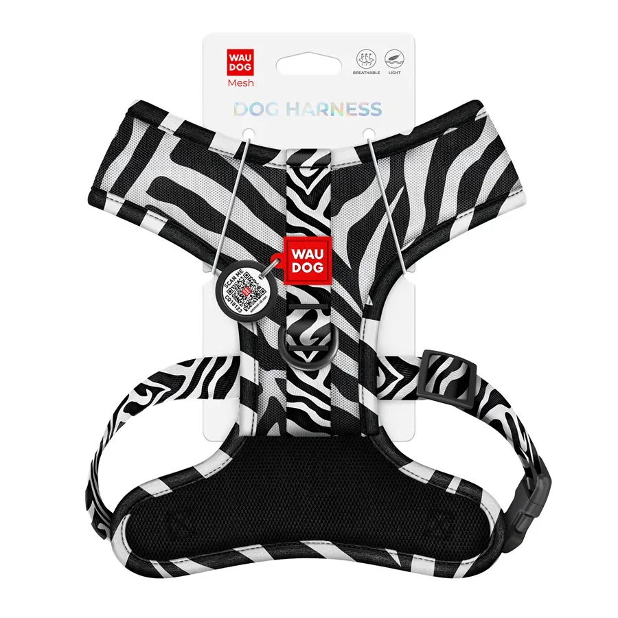 Шлея для собак дышащая «Зебра», M WAUDOG Mesh Soft Harness Zebra