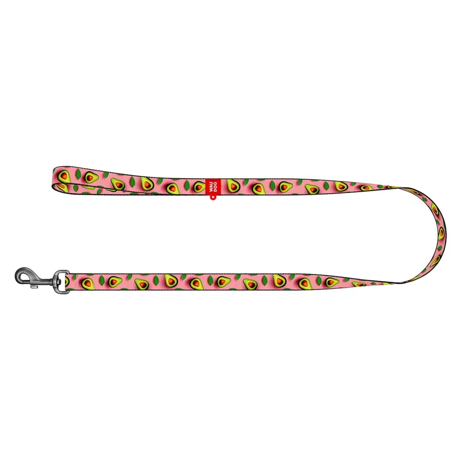 Повідець для собак нейлоновий «Авокадо на рожевому», 15 мм × 122 см, S WAUDOG Nylon Leash Avocado on Pink
