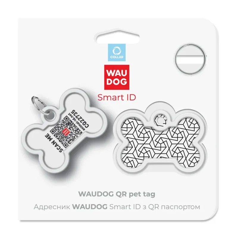 Адресник для собак і котів металевий, кістка «Геометрія», M WAUDOG Smart ID Tag Geometry