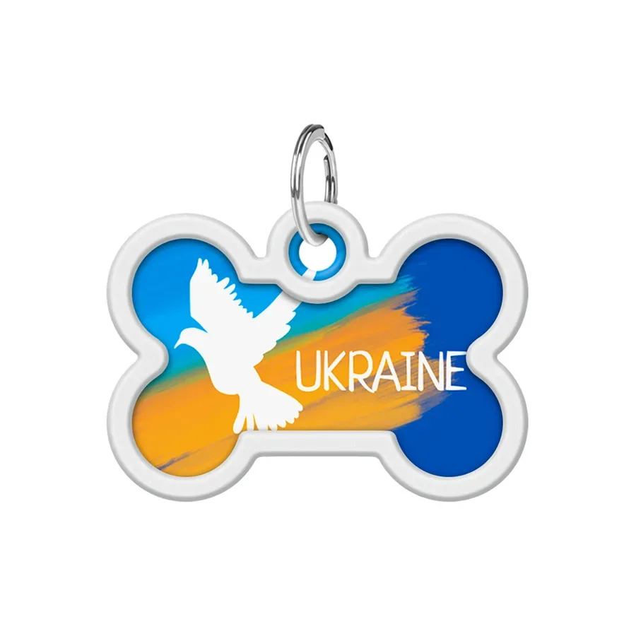 Адресник для собак і котів металевий, кістка «Прапор», M WAUDOG Smart ID Tag Flag