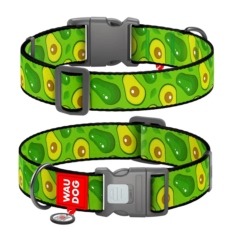 Ошейник для собак нейлоновый «Авокадо», пластиковая пряжка, XXL WAUDOG Nylon Collar Avocado