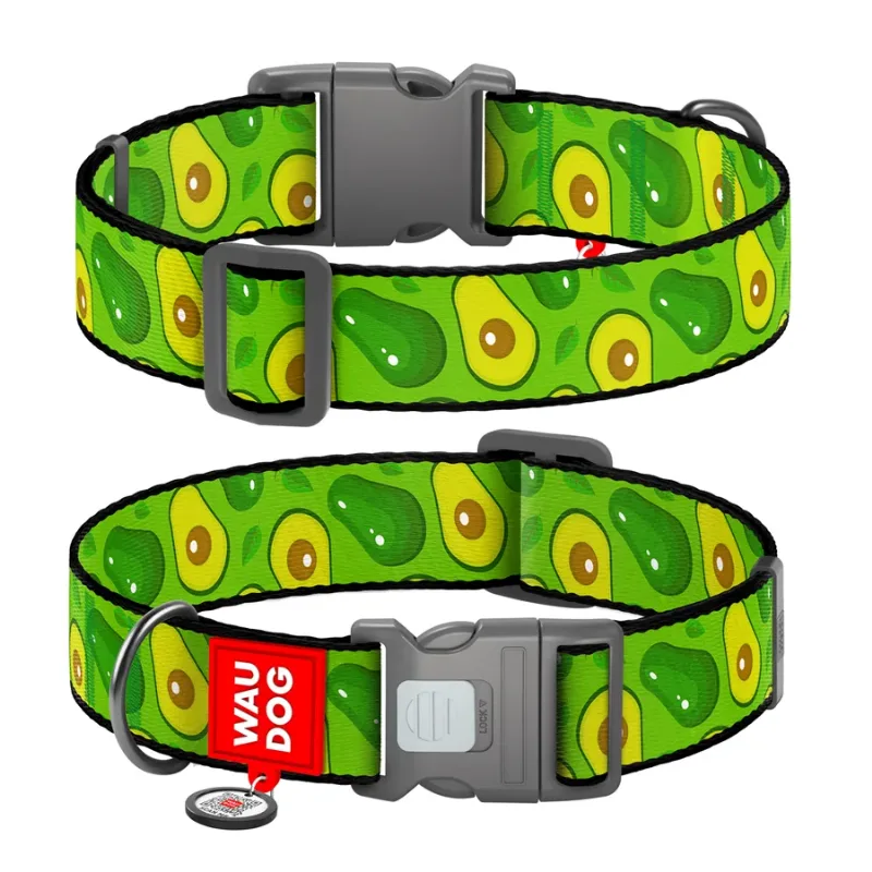Ошейник для собак нейлоновый «Авокадо», пластиковая пряжка, XXL WAUDOG Nylon Collar Avocado