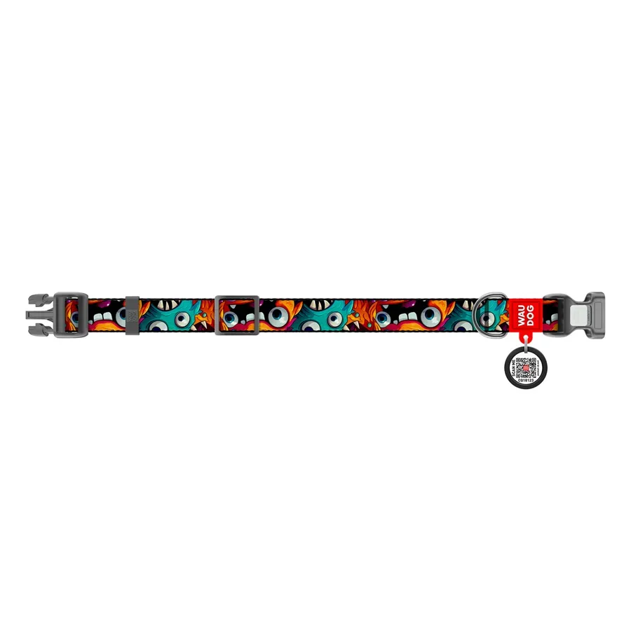 Ошейник для собак нейлоновый «Зубастые монстры», L WAUDOG Nylon Collar Toothy Monsters