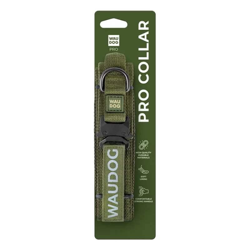Ошейник с ручкой тактический для собак, M, хаки WAUDOG PRO Collar