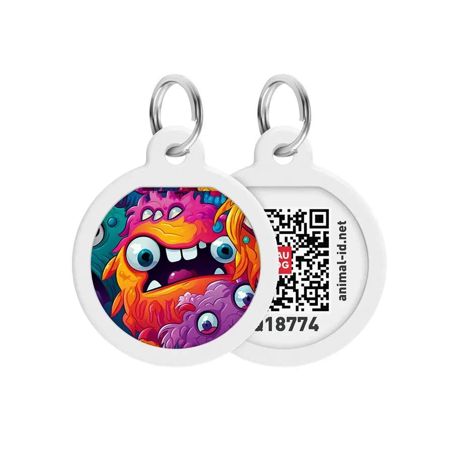 Адресник для собак і котів металевий, коло «Зубасті монстри», S WAUDOG Smart ID Tag Toothy Monsters