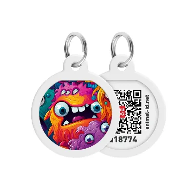 Адресник для собак і котів металевий, коло «Зубасті монстри», S WAUDOG Smart ID Tag Toothy Monsters