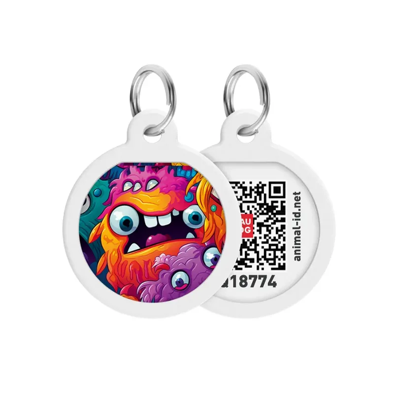 Адресник для собак і котів металевий, коло «Зубасті монстри», S WAUDOG Smart ID Tag Toothy Monsters