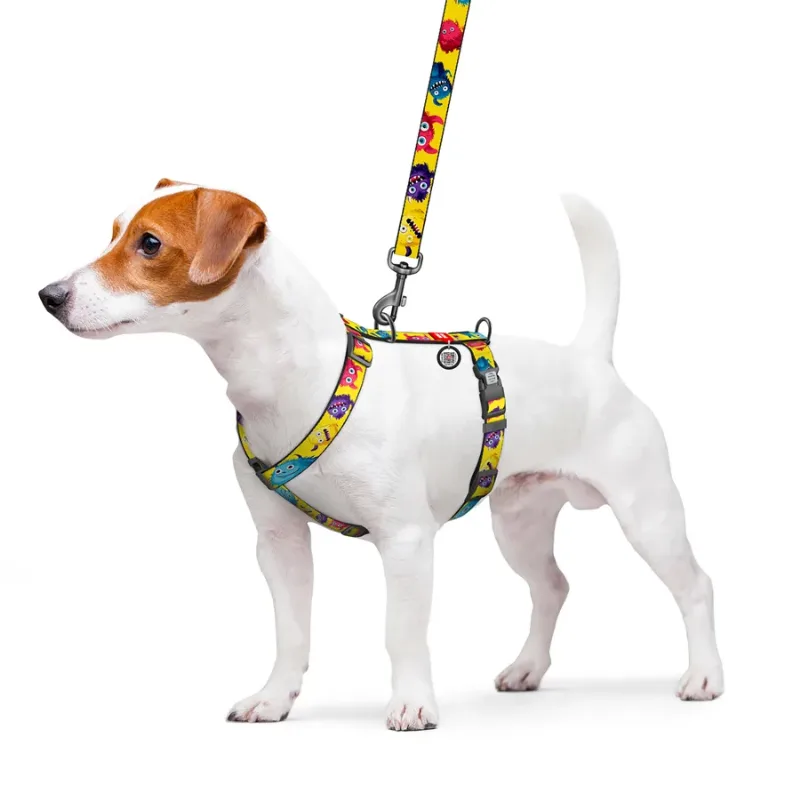 Шлея для собак анатомічна H-подібна «Мохнаті монстри», M WAUDOG Nylon Anatomic Harness Furry Monsters