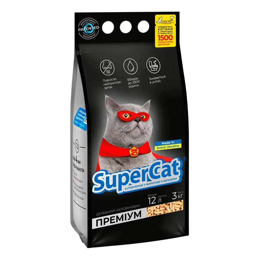 Наповнювач Преміум, гранули 4 мм, 3кг SuperCat Premium Cat Litter