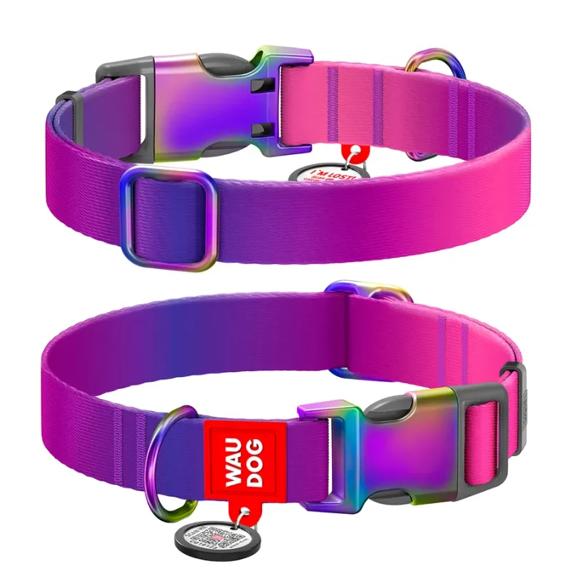Нашийник для собак з нейлону, градієнт, M, фіолетовий WAUDOG Nylon Recycled Collar