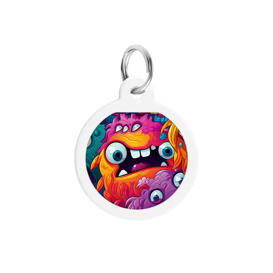 Адресник для собак і котів металевий, коло «Зубасті монстри», S WAUDOG Smart ID Tag Toothy Monsters