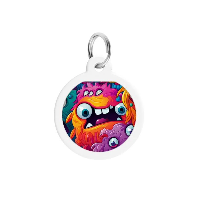 Адресник для собак і котів металевий, коло «Зубасті монстри», S WAUDOG Smart ID Tag Toothy Monsters