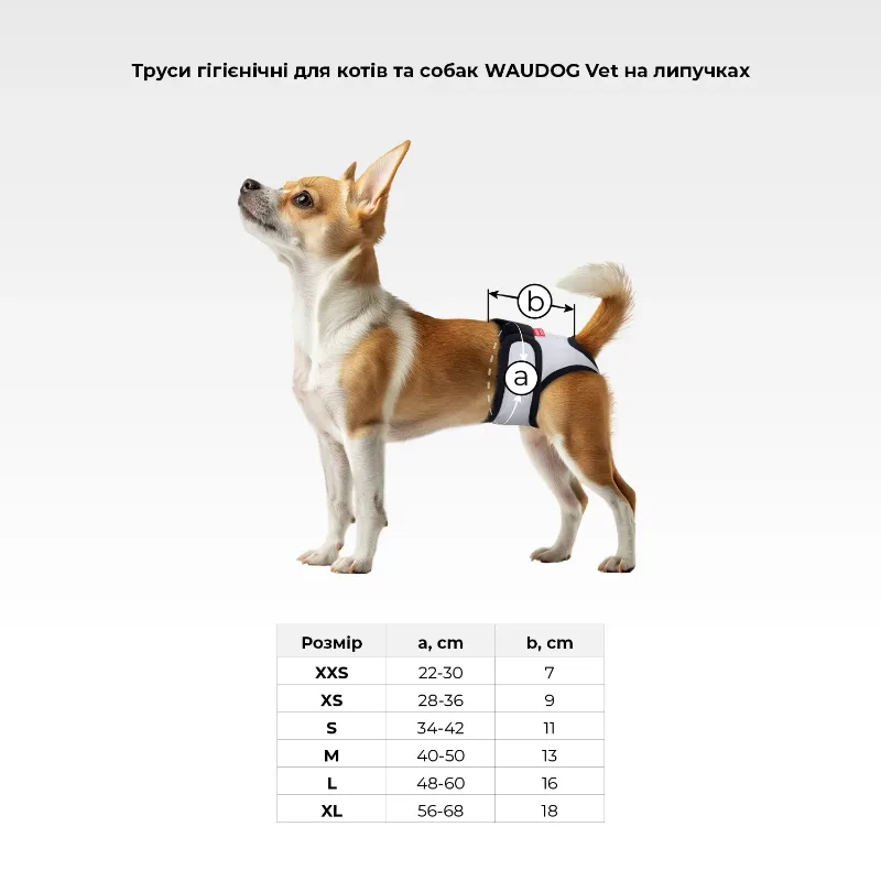 Труси гігієнічні для котів та собак на липучках, сірий, S WAUDOG Vet Hygiene Pants