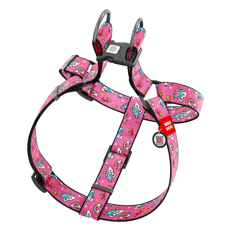 Шлея для собак «Єдинороги», XL WAUDOG Nylon Harness Unicorns