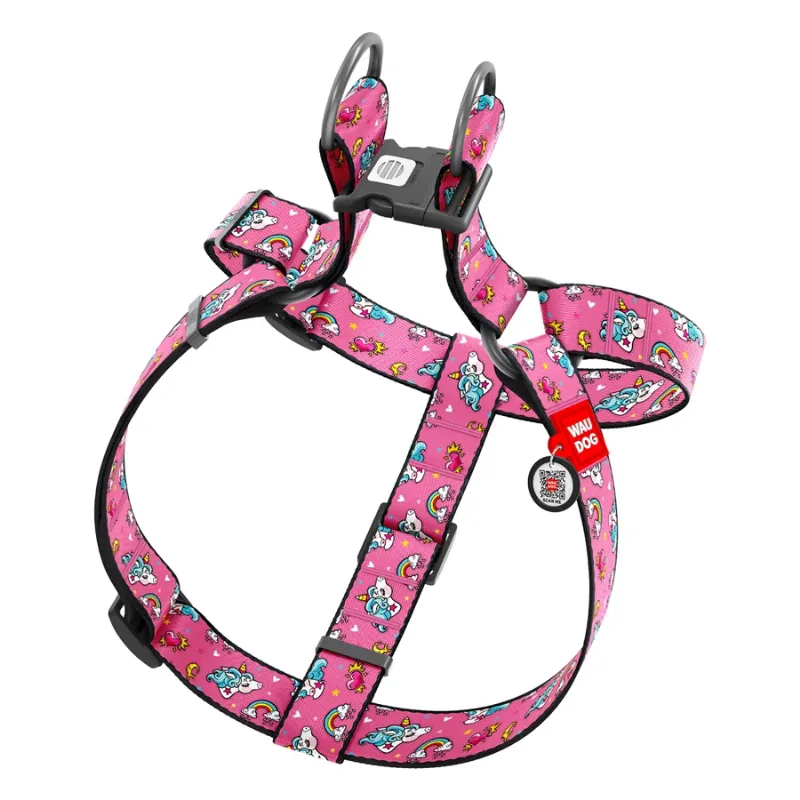Шлея для собак «Єдинороги», XL WAUDOG Nylon Harness Unicorns