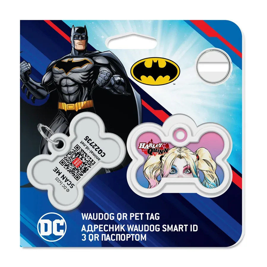 Адресник для собак і котів металевий, кістка «Харлі Квінн», M WAUDOG Smart ID Tag Harley Quinn