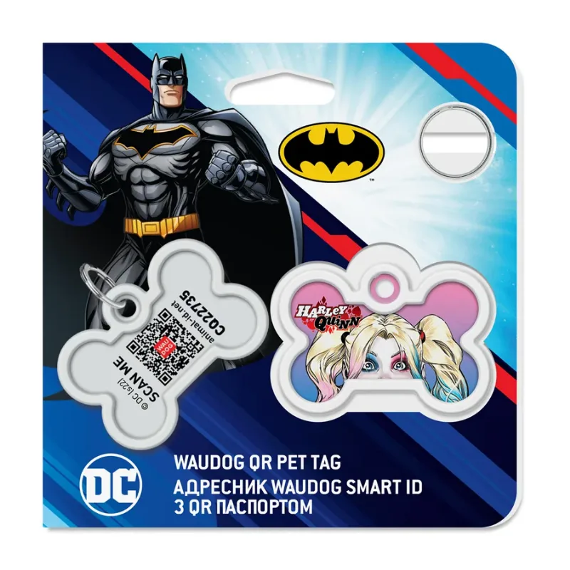 Адресник для собак і котів металевий, кістка «Харлі Квінн», M WAUDOG Smart ID Tag Harley Quinn