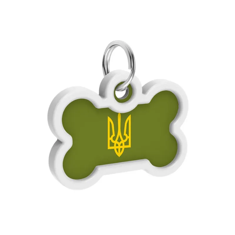 Адресник для собак і котів металевий, кістка «Тризуб олива», M WAUDOG Smart ID Tag Olive Trident