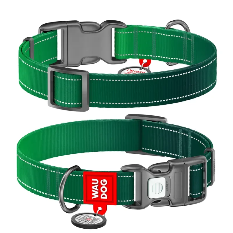 Ошейник для собак нейлоновый, светоотражающий, S, зеленый WAUDOG Nylon Mono Collar