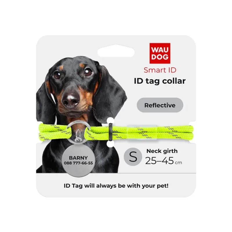 Шнурок для адресника з паракорду, світловідбивний, S, жовтий WAUDOG Smart ID Tag Cord