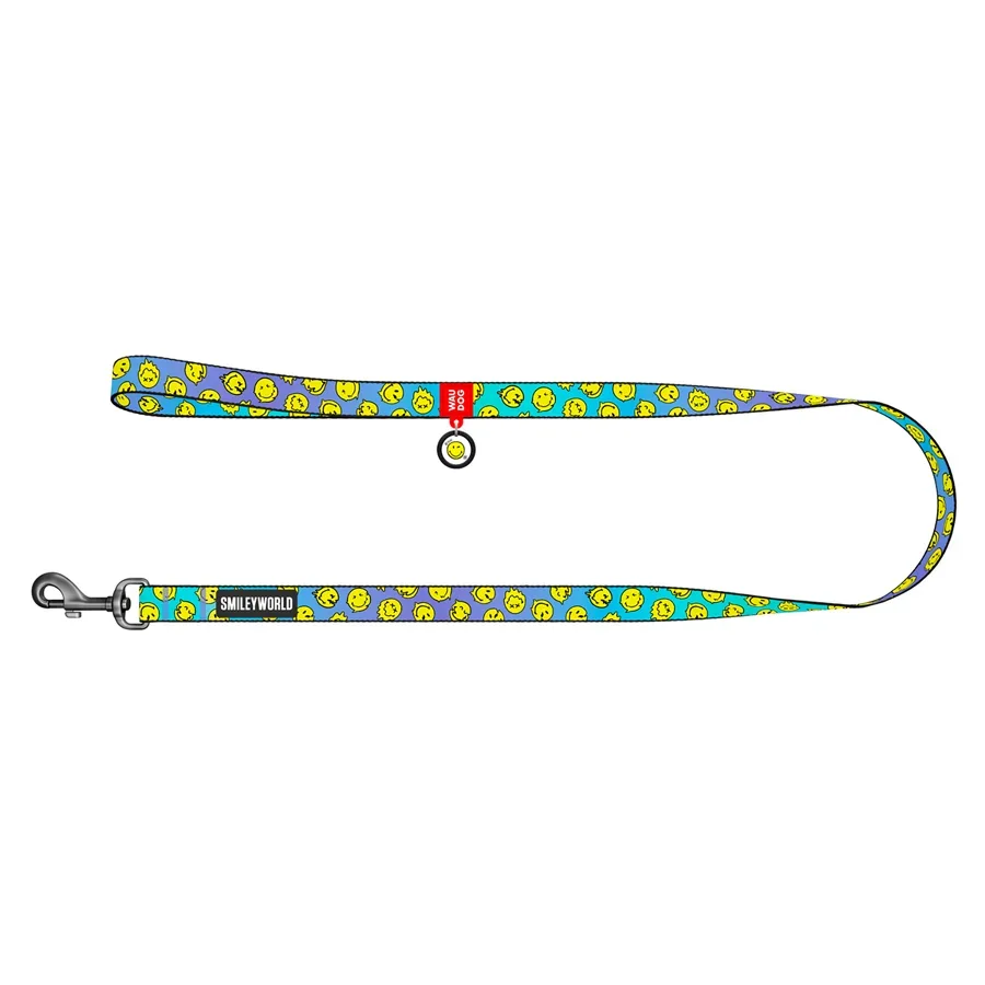 Повідець для собак нейлоновий «Смайли на блакитному», L-XXL WAUDOG Nylon Leash Smileys on Blue