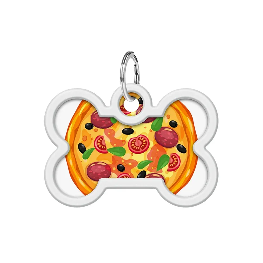 Адресник для собак і котів металевий, кістка «Піца», M WAUDOG Smart ID Tag Pizza