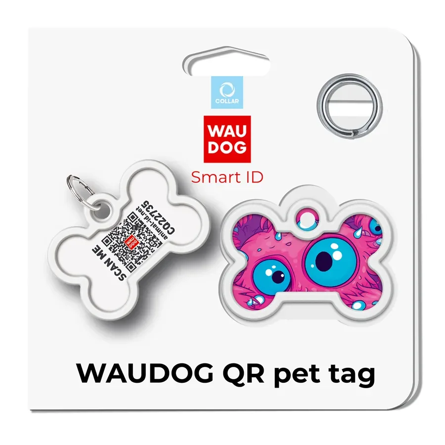 Адресник для собак і котів металевий, кістка «Око монстра», M WAUDOG Smart ID Tag Monster Eye