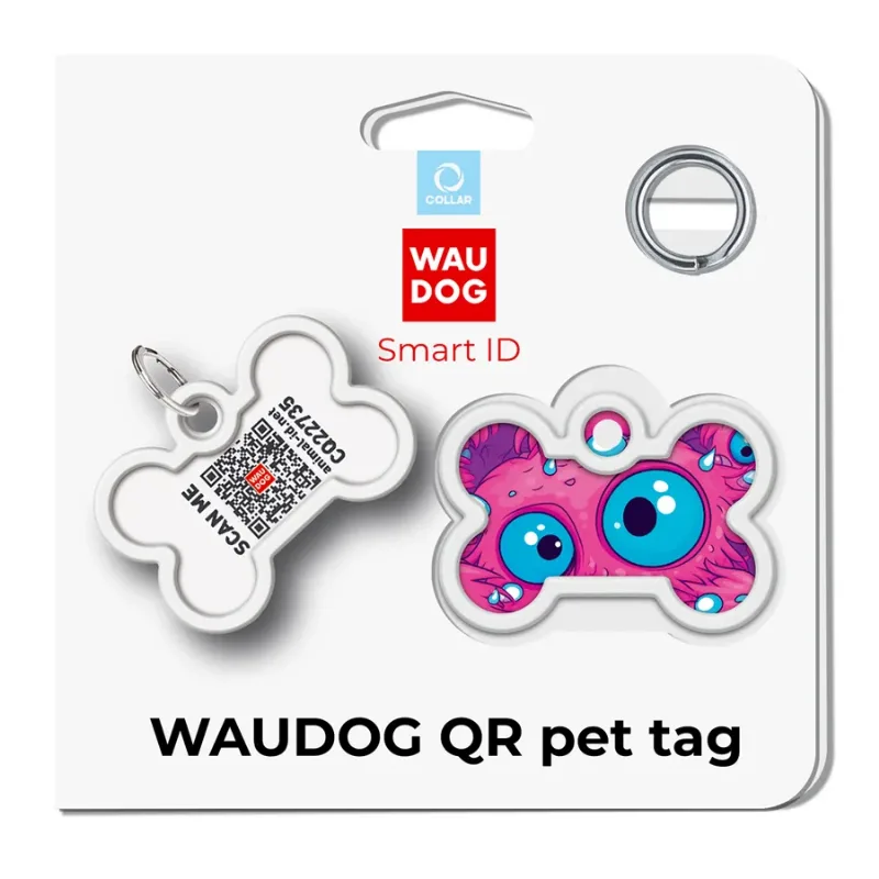 Адресник для собак і котів металевий, кістка «Око монстра», M WAUDOG Smart ID Tag Monster Eye
