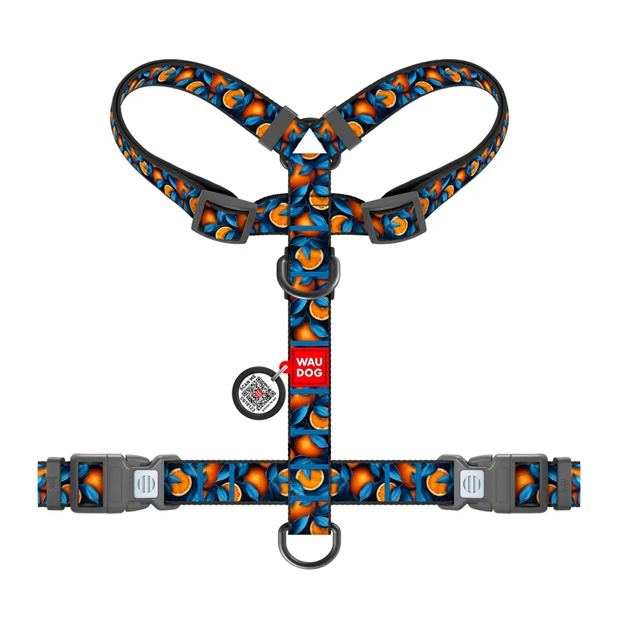 Шлея для собак анатомічна H-подібна «Апельсини», M WAUDOG Nylon Anatomic Harness Oranges