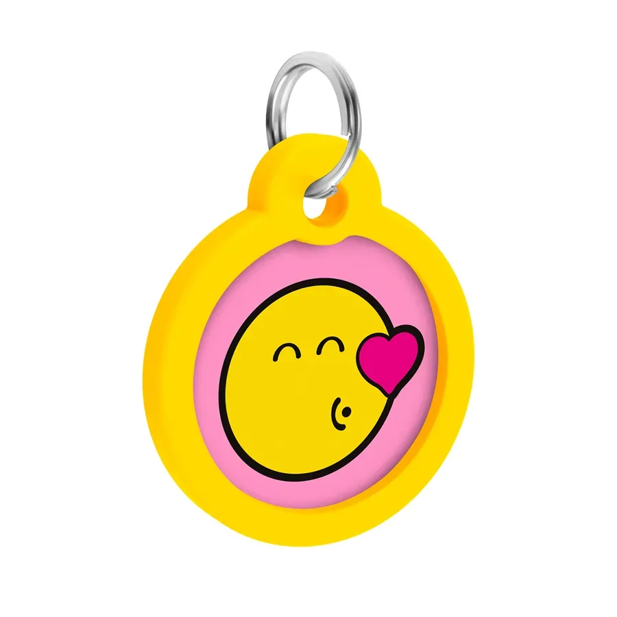 Адресник для собак и котов металлический, круг «Смайлы на розовом», L WAUDOG Smart ID Tag Smileys on Pink