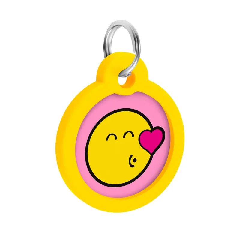 Адресник для собак и котов металлический, круг «Смайлы на розовом», L WAUDOG Smart ID Tag Smileys on Pink